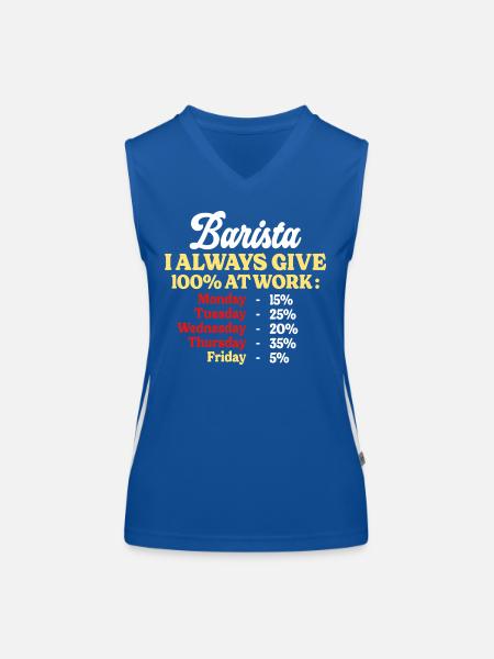 100% Au Travail Citation Drôle Barista - Débardeur respirant contrasté Femme - bleu/blanc - Devant