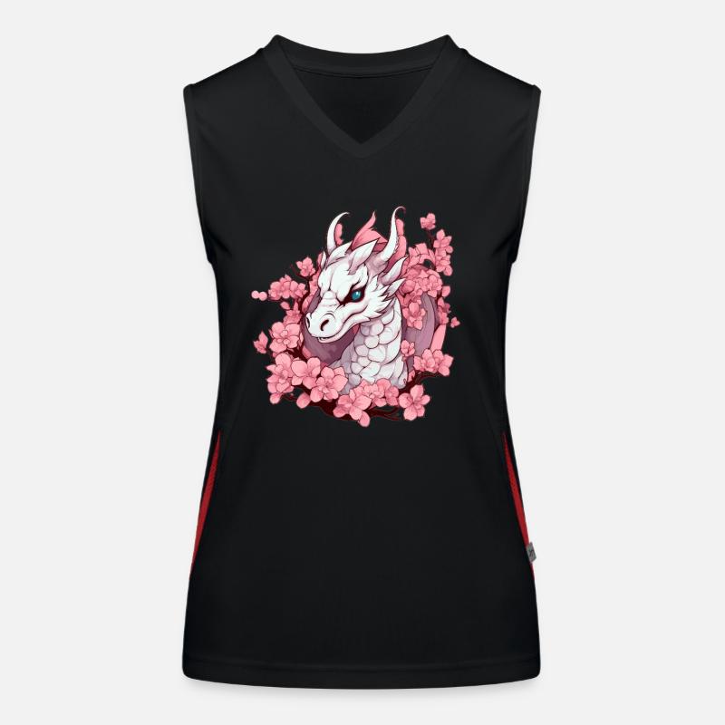 Weißer Drache mit Kirschblüten Funktionelles Kontrast-Tank Top für Frauen