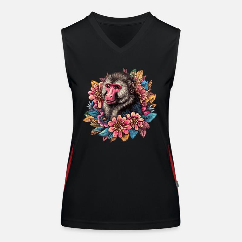 Mandrill Monkey with Floral Frame Women's Functional Contrast Tank Top