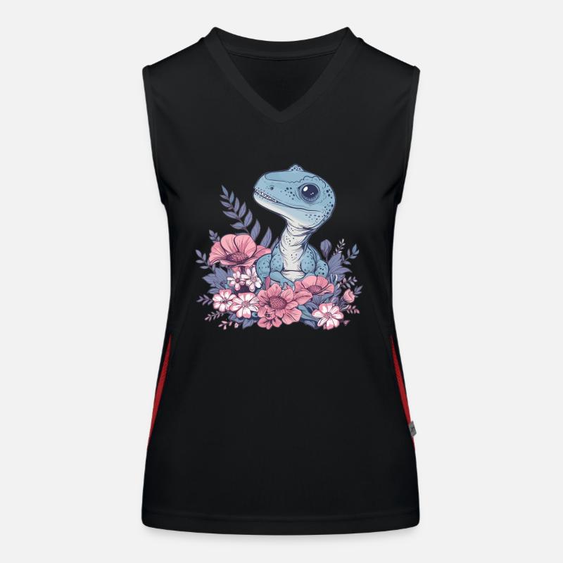 Velociraptor Dino in Blumenfeld Funktionelles Kontrast-Tank Top für Frauen