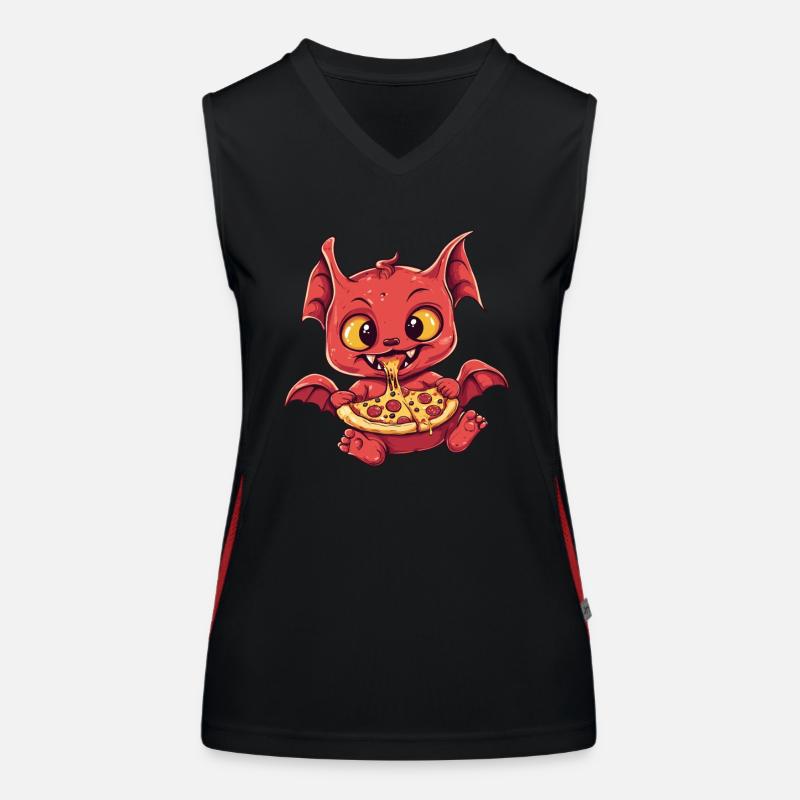 Teufelchen mit Pizza Funktionelles Kontrast-Tank Top für Frauen