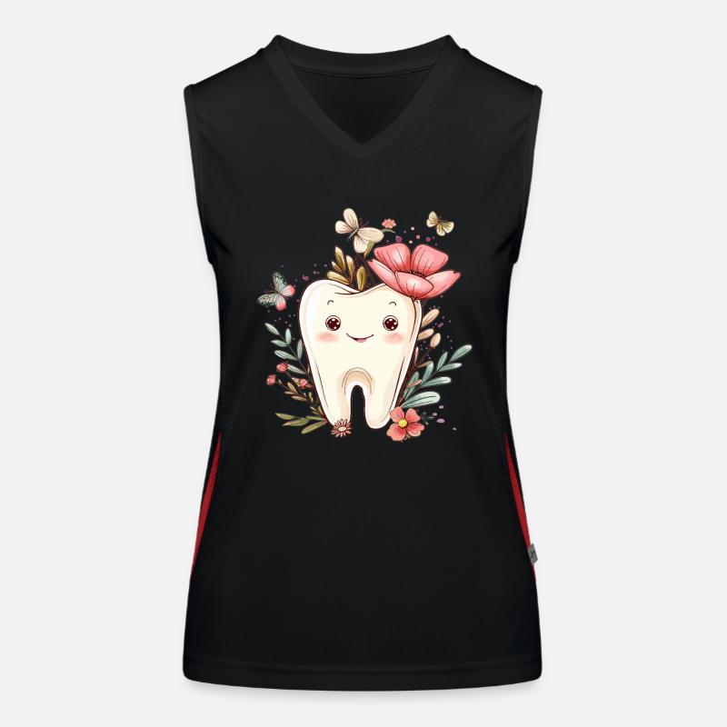 Blütenzahn mit Schmetterlingen Funktionelles Kontrast-Tank Top für Frauen