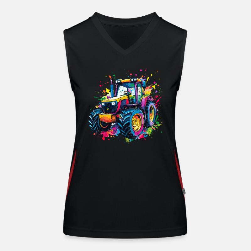 Bunter Traktor mit Farbklecksen Funktionelles Kontrast-Tank Top für Frauen