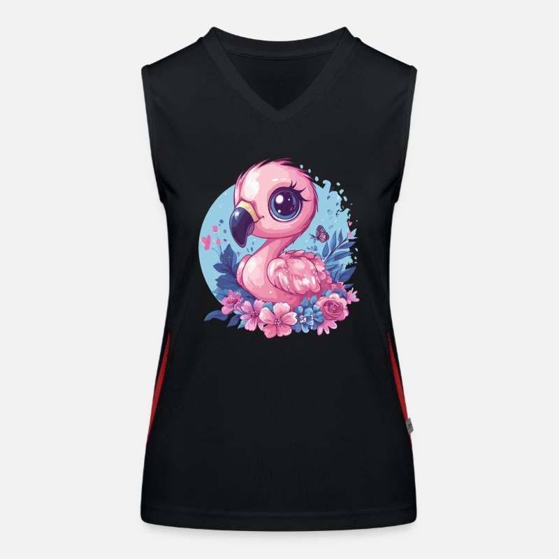 Flamingo with floral decoration Women's Functional Contrast Tank Top