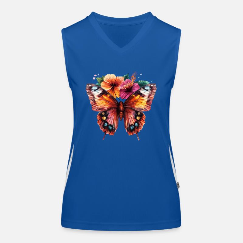 Papillon coloré avec des fleurs Débardeur respirant contrasté Femme