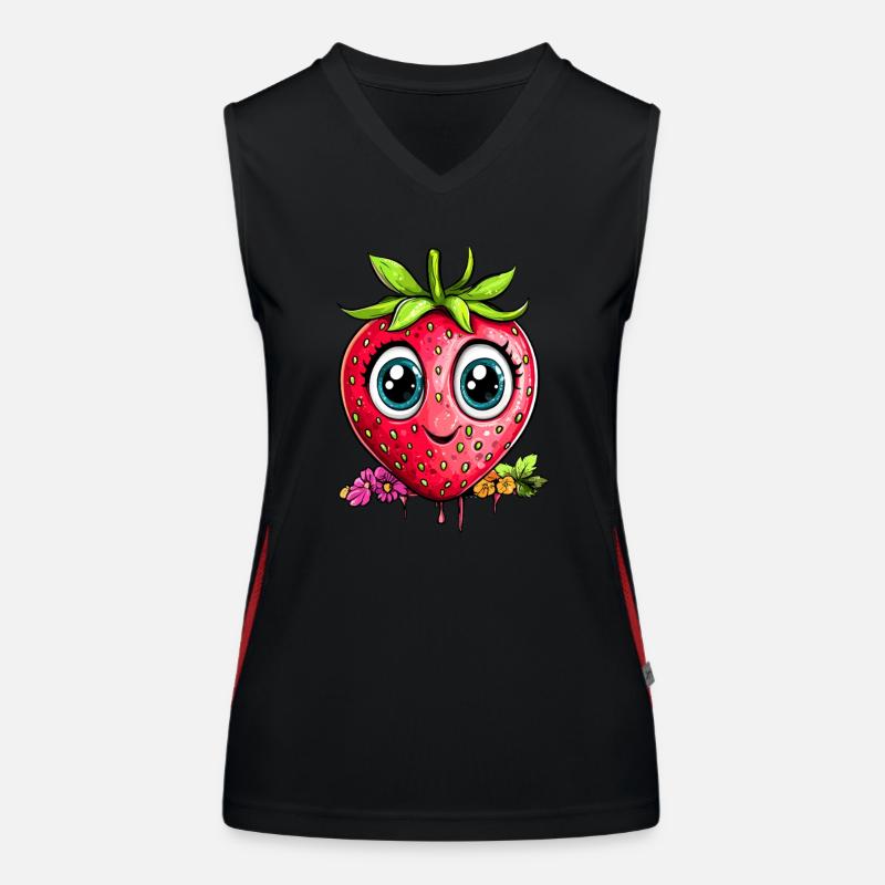 Erdbeere mit großen Augen Funktionelles Kontrast-Tank Top für Frauen