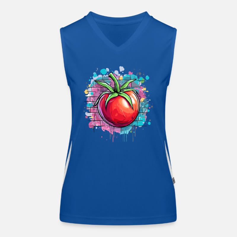 Graffiti Tomate auf Mauer Funktionelles Kontrast-Tank Top für Frauen
