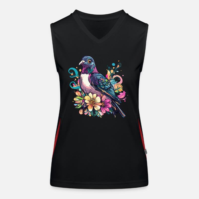 Colombe colorée avec des fleurs Débardeur respirant contrasté Femme
