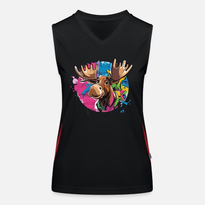 Elch mit Graffiti-Charme Funktionelles Kontrast-Tank Top für Frauen
