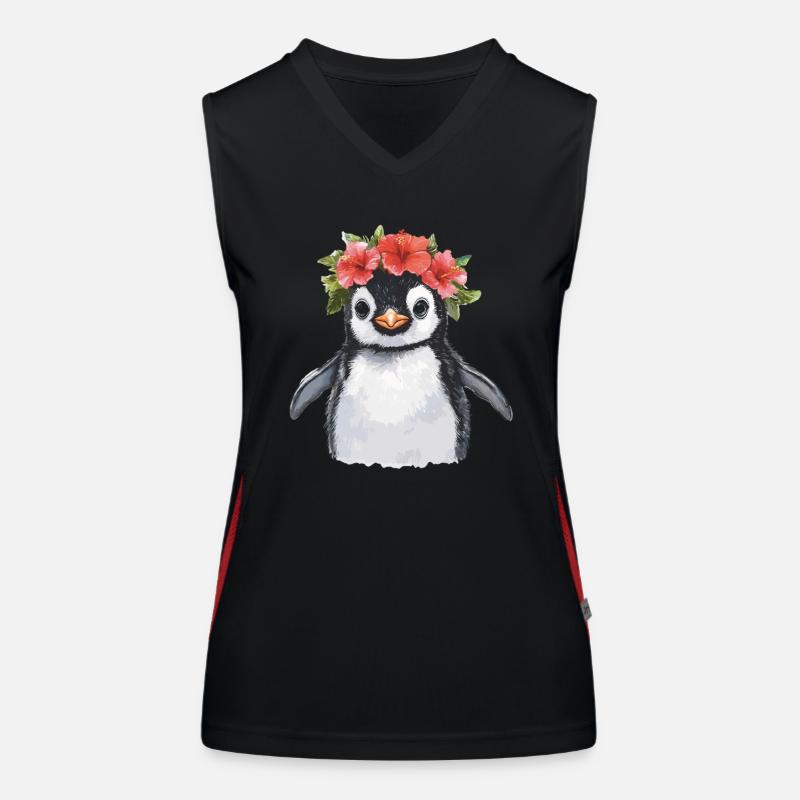 Pingouin avec couronne de fleurs Débardeur respirant contrasté Femme