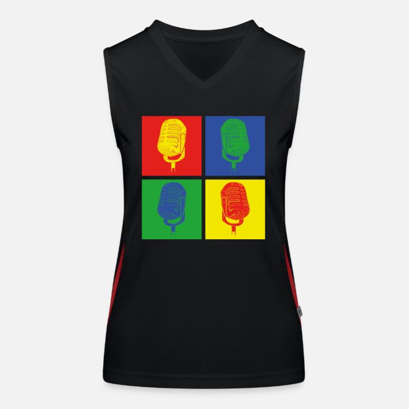 Pop Art Microphone Singer - Women's Functional Contrast Tank Top - black/red