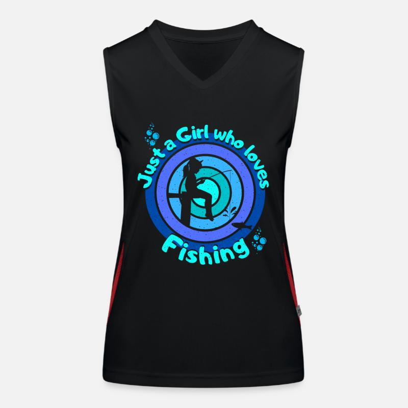 Ein Mädchen, das das Angeln liebt, ein T-Shirt. Funktionelles Kontrast-Tank Top für Frauen