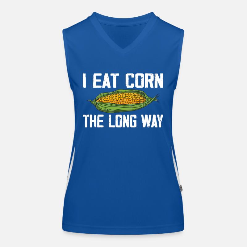 I Eat Corn The Long Way Inappropriate Embarrassing Women's Functional Contrast Tank Top