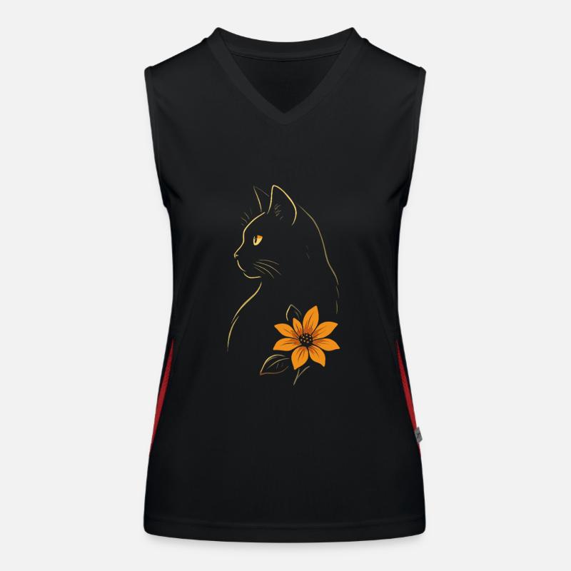 Chat Dessiné Fleur Débardeur respirant contrasté Femme