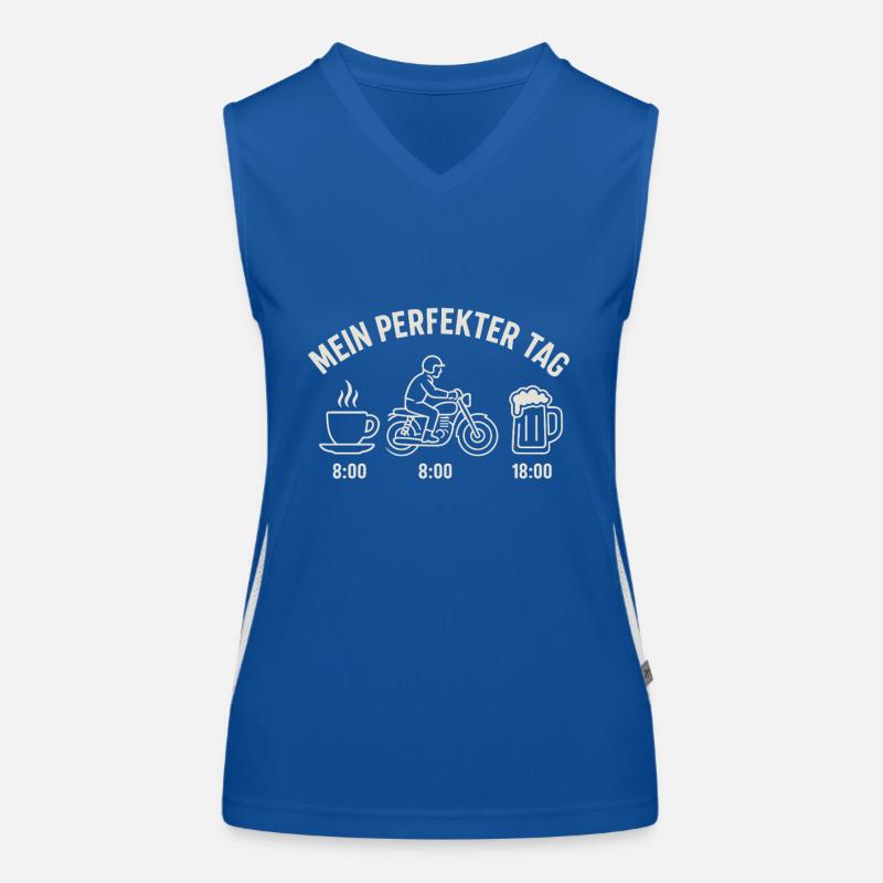 Mein perfekter Tag – Kaffee, Motorrad, Bier Funktionelles Kontrast-Tank Top für Frauen