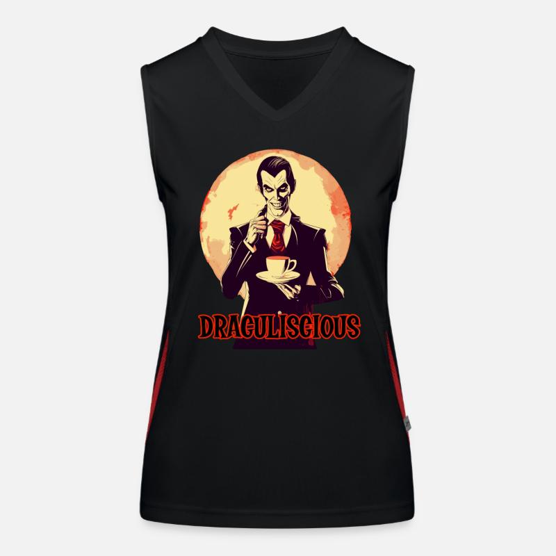 A vampire drinking coffee at night Women's Functional Contrast Tank Top