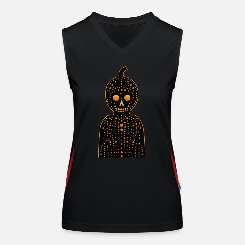 Ein orangefarbener Lebkuchenmann, Halloween, Punkte Funktionelles Kontrast-Tank Top für Frauen