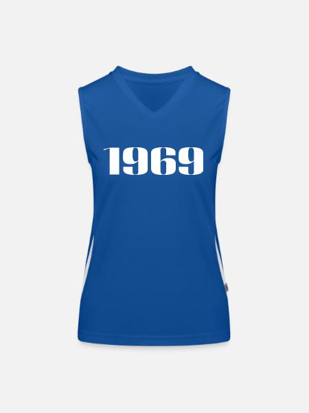 1969 - Cadeau né en 1969 - Débardeur respirant contrasté Femme - bleu/blanc - Devant
