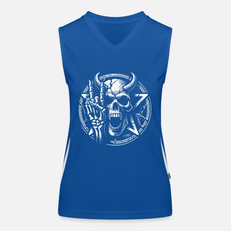 Skull mit Hörnern Pentagramm und devil horns Funktionelles Kontrast-Tank Top für Frauen