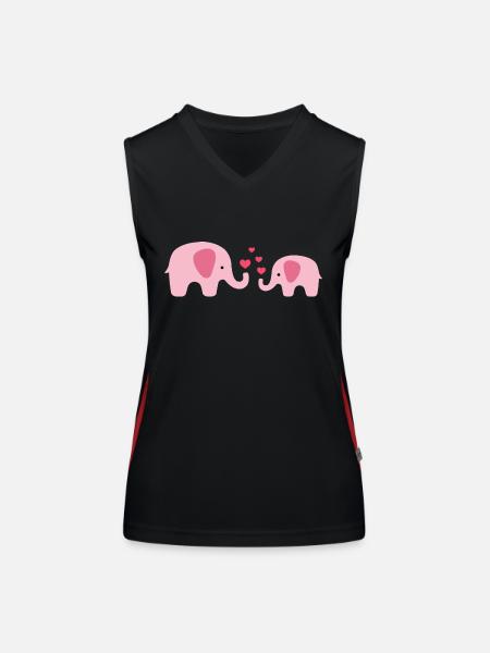 Sweet baby elephant and mom with red hearts - Women's Functional Contrast Tank Top - black/red - Front