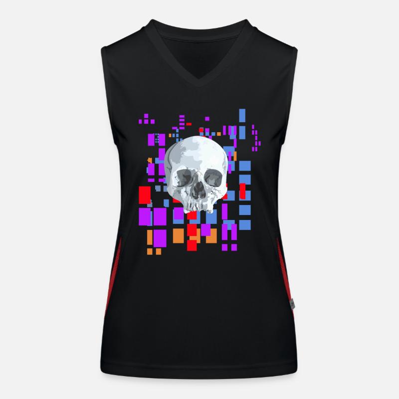 Pixel image with skull Women's Functional Contrast Tank Top