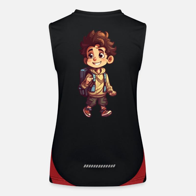 Cute first grader boy and daycare kid with backpack Women's Functional Contrast Tank Top
