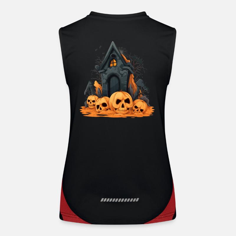 Design effrayant d’Halloween: citrouilles devant la crypte Débardeur respirant contrasté Femme