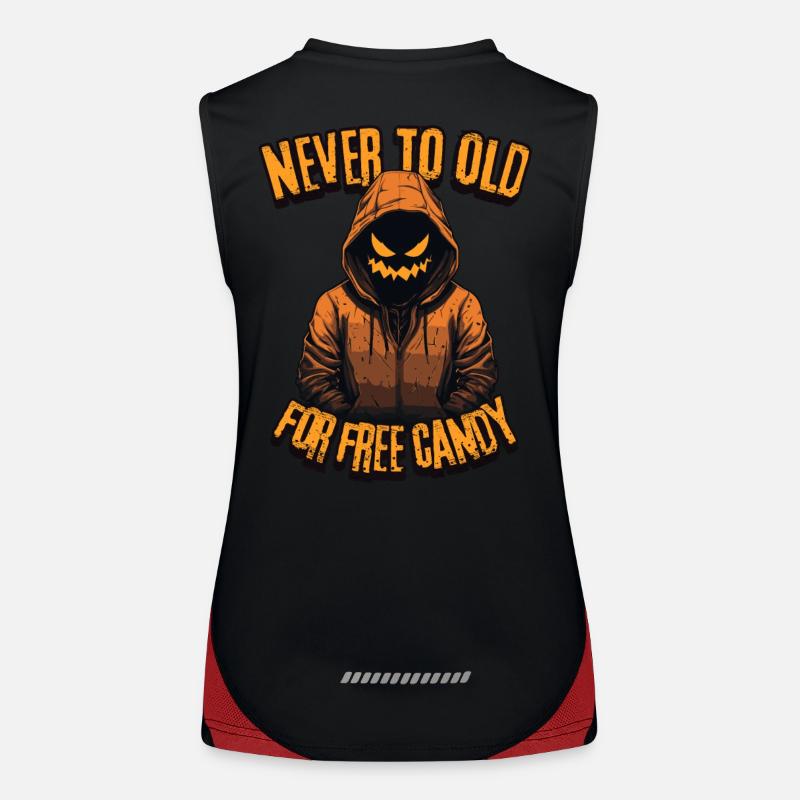Spooky Jack O’Lantern Never Too Old For Free Candy Débardeur respirant contrasté Femme