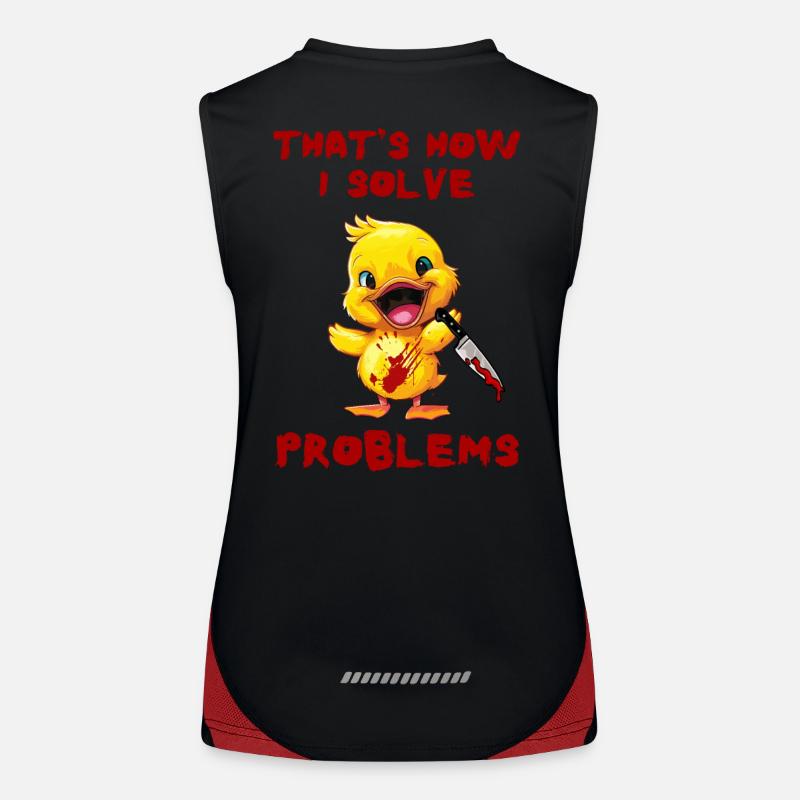 Duck With Knife - How To Solve Problems Funnily Women's Functional Contrast Tank Top