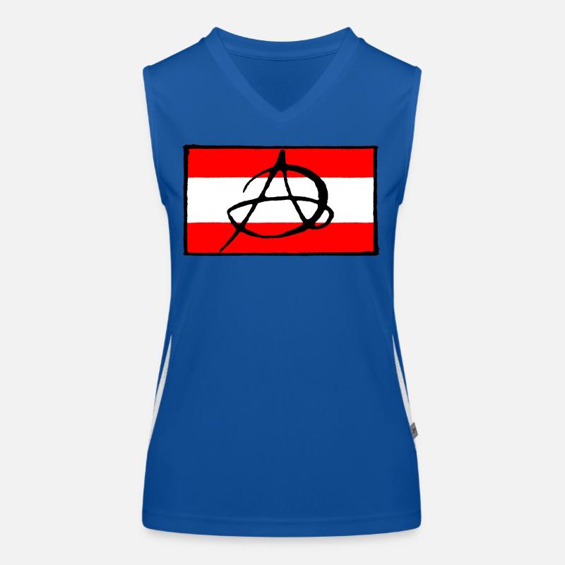 Anarchy icon on red background Women's Functional Contrast Tank Top