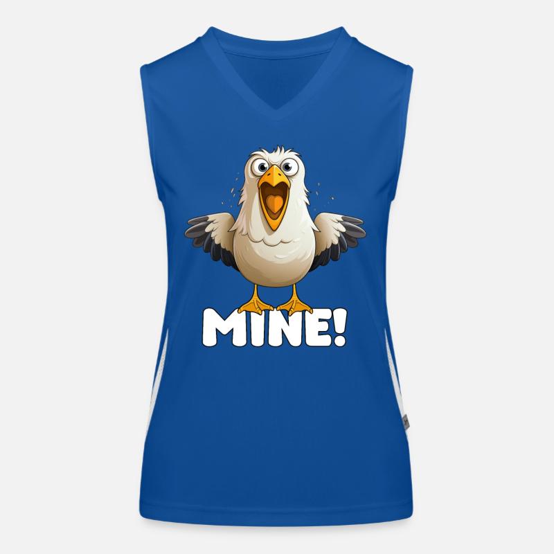 MINE! – Naughty Seagull Cartoon, Beach Humor Women's Functional Contrast Tank Top
