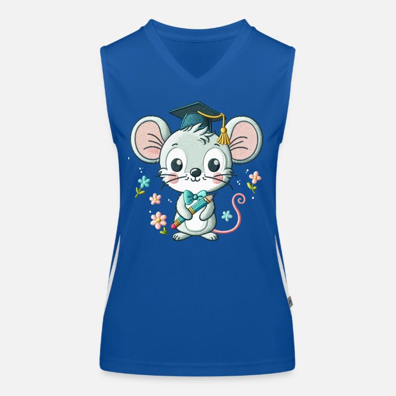 Graduation Mouse Illustration Women's Functional Contrast Tank Top