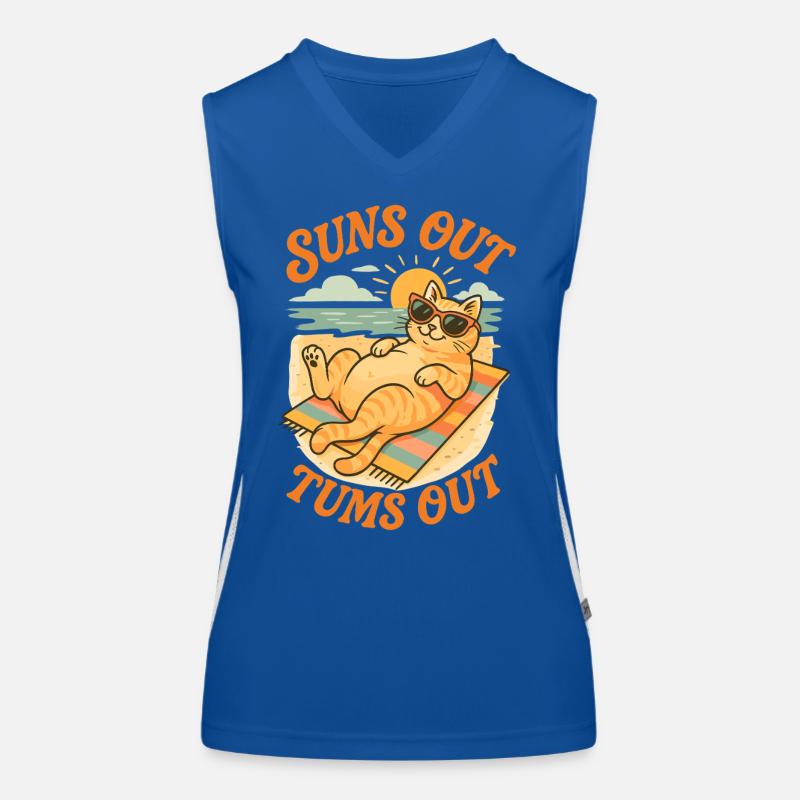 Sonne raus, Bauch raus Katze Design Funktionelles Kontrast-Tank Top für Frauen