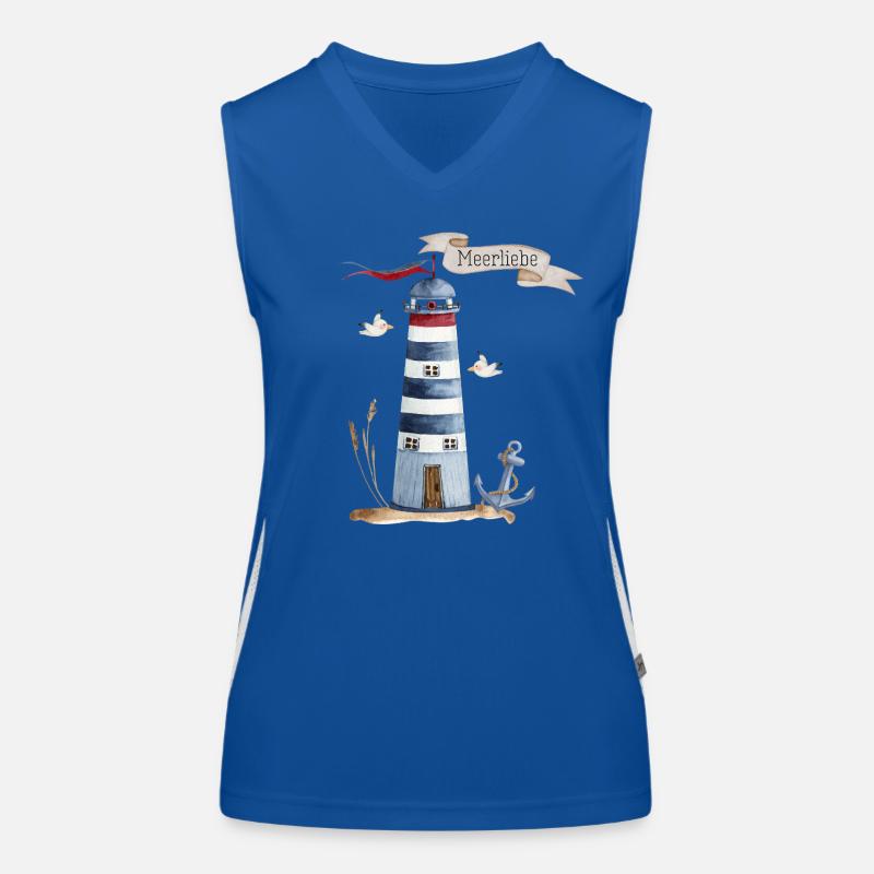 Phare avec créatures marines et bannière Débardeur respirant contrasté Femme