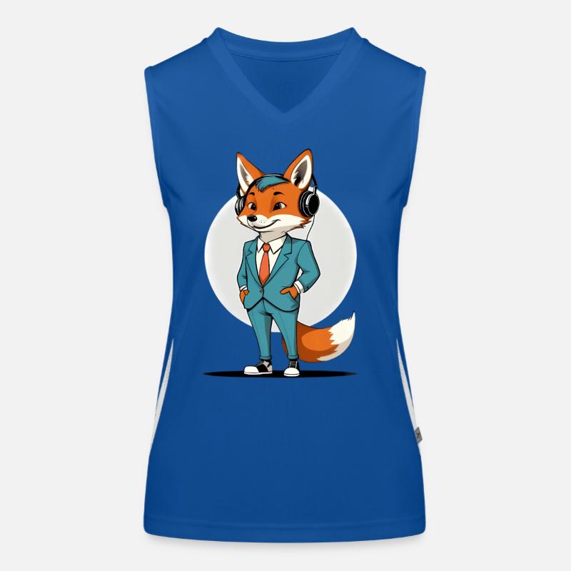 Fuchs im Anzug mit Kopfhörern Funktionelles Kontrast-Tank Top für Frauen