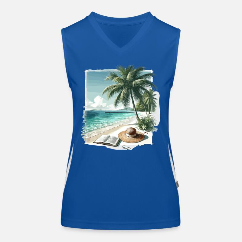 Plage tropicale avec palmiers et chapeau Débardeur respirant contrasté Femme