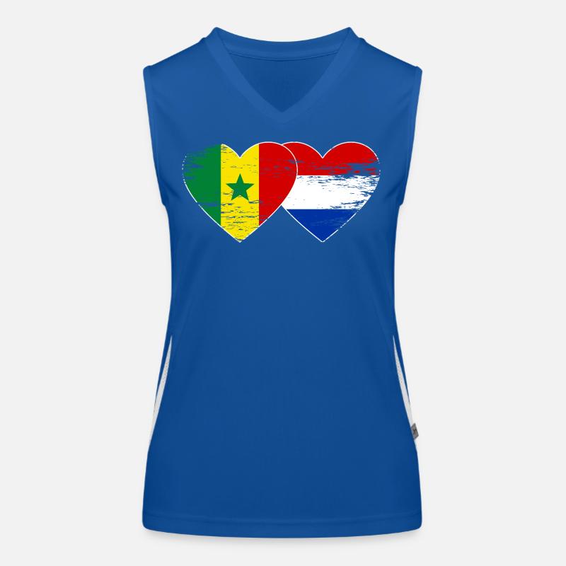 Drapeau Hollande Sénégal mains en forme de cœur utilisé Débardeur respirant contrasté Femme