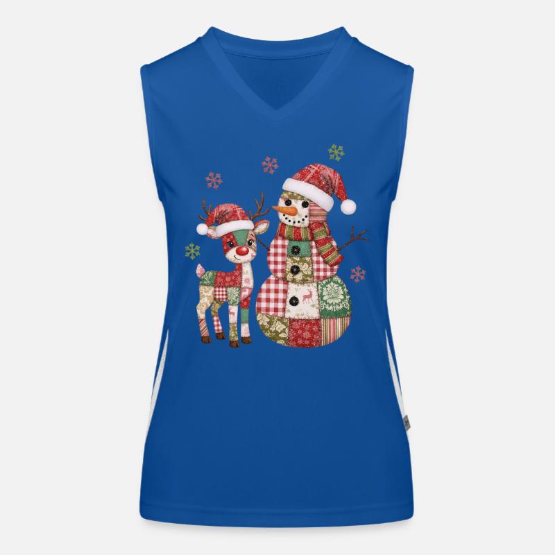 Patchwork Schneemann und Rentier Funktionelles Kontrast-Tank Top für Frauen
