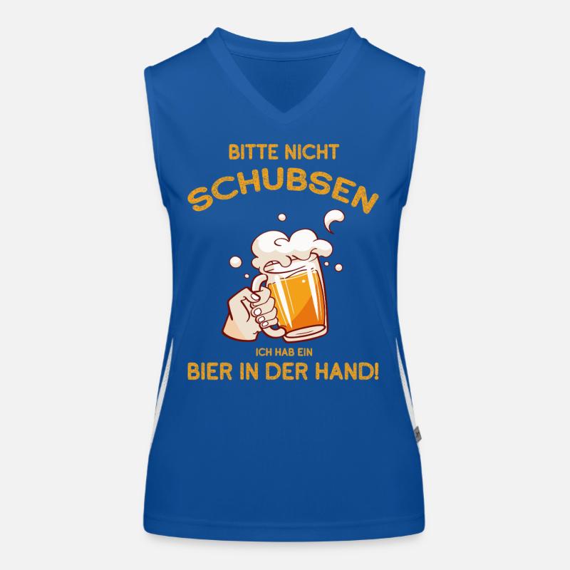 Bitte nicht schubsen hab ein Bier in der Hand Funktionelles Kontrast-Tank Top für Frauen