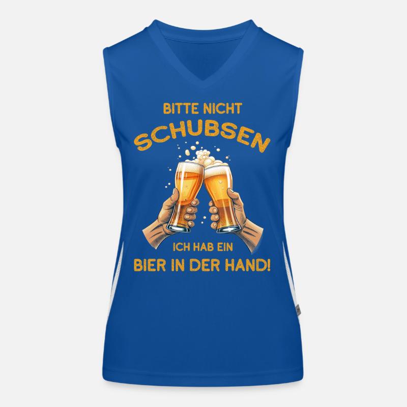 Bitte nicht schubsen hab ein Bier in der Hand Funktionelles Kontrast-Tank Top für Frauen