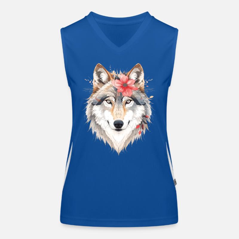 Wolfskopf mit Blumenkranz Funktionelles Kontrast-Tank Top für Frauen