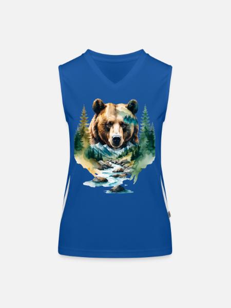 Aquarelle Ours de la forêt - Débardeur respirant contrasté Femme - bleu/blanc - Devant