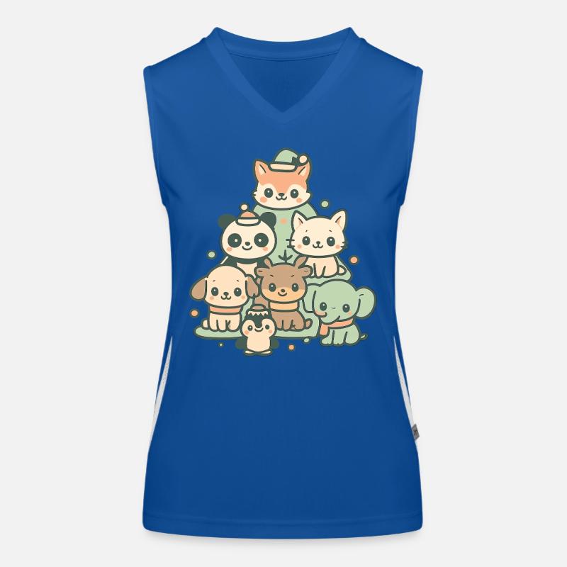 Weihnachtstiere Pyramide – Süße Xmas Tierfreunde Funktionelles Kontrast-Tank Top für Frauen