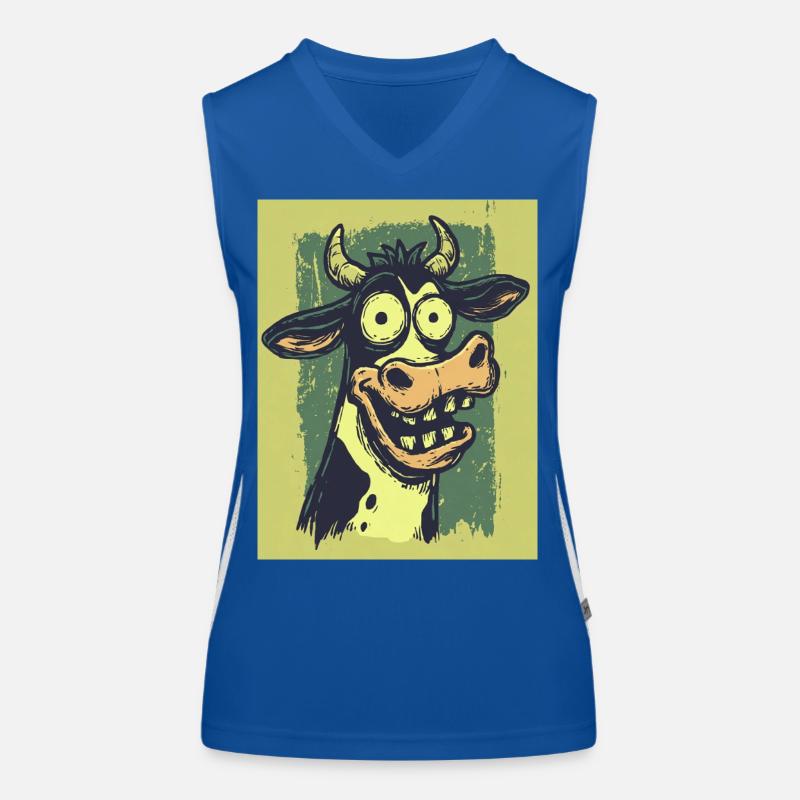Grotesque Cow Comic Caricatures Women's Functional Contrast Tank Top