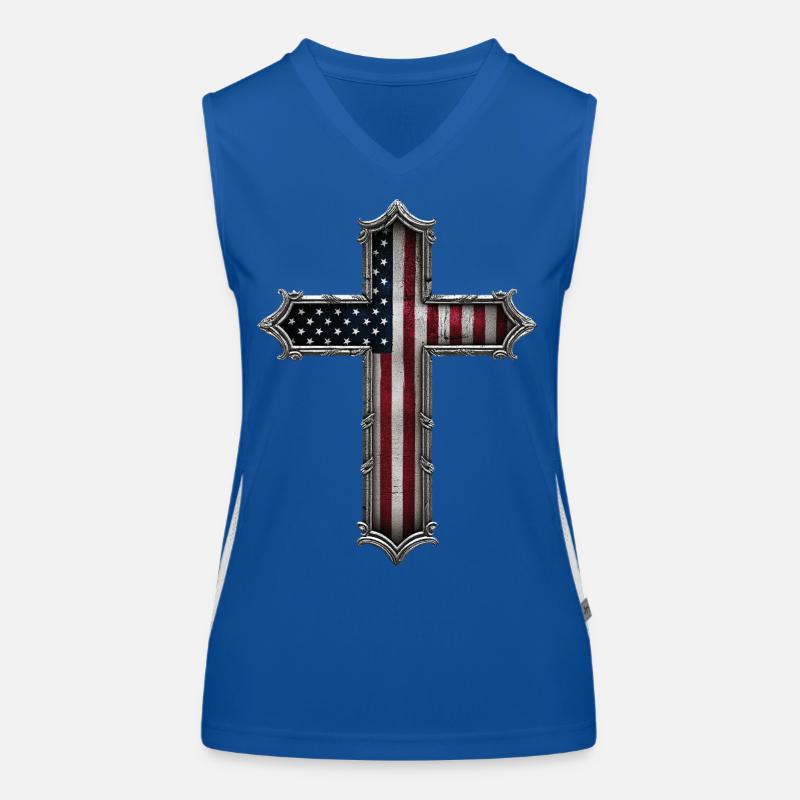 USA Kreuz Flagge Funktionelles Kontrast-Tank Top für Frauen