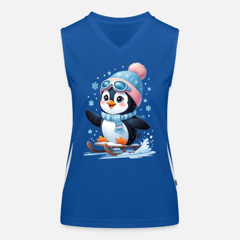 Winterpinguin auf dem Schlitten Funktionelles Kontrast-Tank Top für Frauen