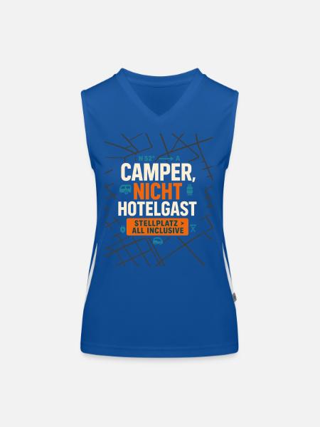 Camper not hotel guest, pitch fan - Women's Functional Contrast Tank Top - royal/white - Front