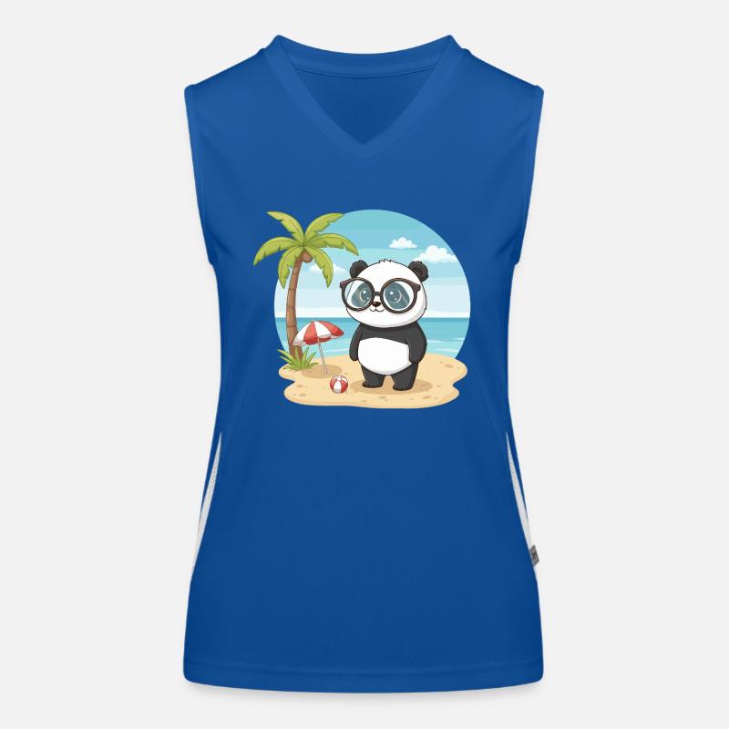 Cute Panda with Glasses Beach Summer Vacation Women's Functional Contrast Tank Top