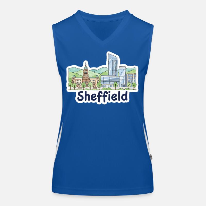 Sheffield Skyline Rathaus Kunstturm Kunst Funktionelles Kontrast-Tank Top für Frauen