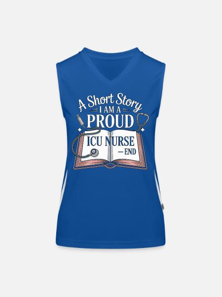 Infirmière en soins intensifs : une courte histoire Je suis infirmière diplômée - Débardeur respirant contrasté Femme - bleu/blanc - Devant